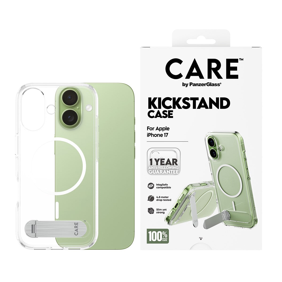 CARE by PanzerGlass® Case Transparent m. Kickstand & MagSafe iPhone 17